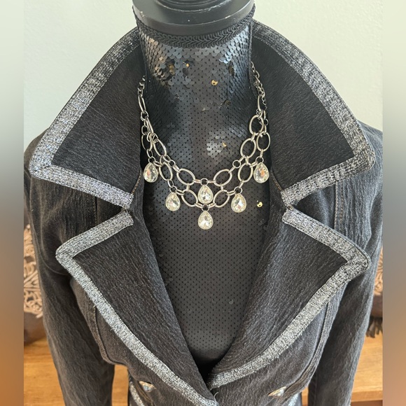 U•S•S•A Vintage Black Washed and Silver Metallic Trimmed Jacket Size Small - Picture 3 of 6